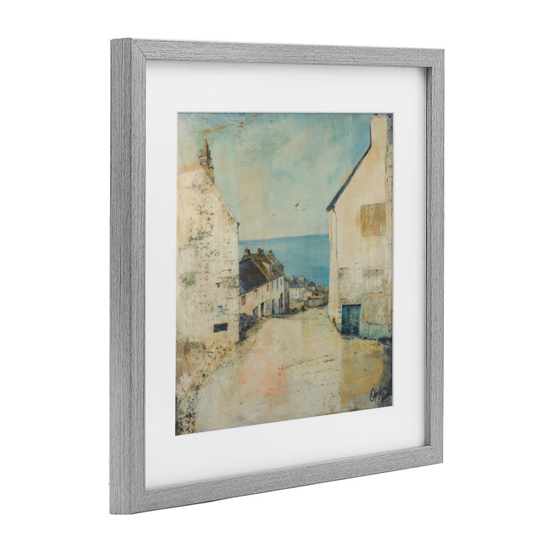 «Coastal Town Walk», reproduction sous verre encadrée, conception par Opal Edison, H 16 po x l 16 po, Cadre de ferme gris
