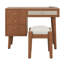 Ensemble de coiffeuse à maquillage en bois rétro avec prise de charge, port USB et tabouret, coiffeuse avec 3 tiroirs et 1 tiroir rectangulaire en rotin-1593951475