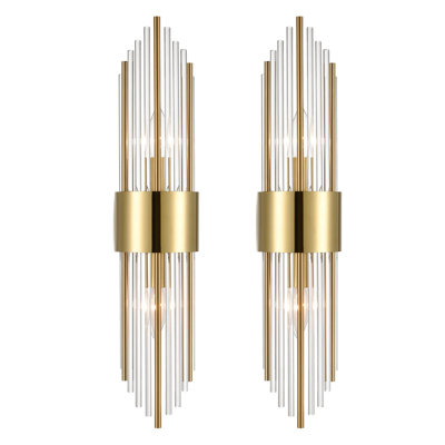 2-Light, Modern, Brushed Titanium Gold, Clear Glass Crystal, , Set Of 2