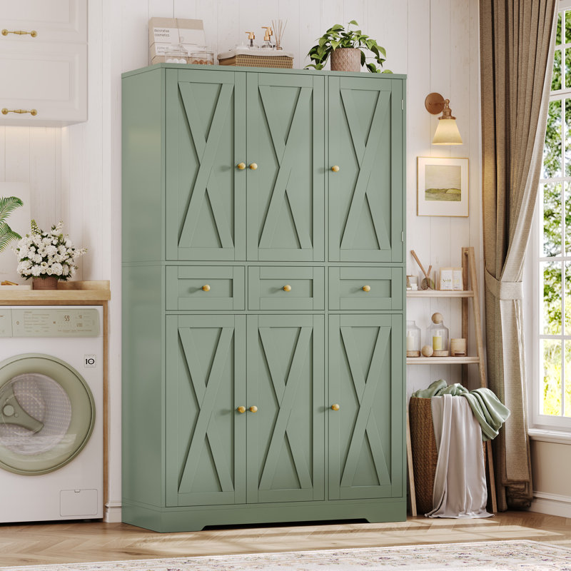 Armoire de salle de bain autoportante avec 6 portes et l 42,5 po x H 66,9 po, Vert