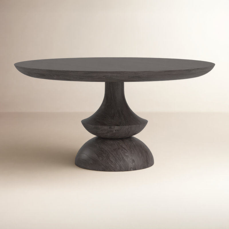 Ab Round Solid Wood Dining Table, Charcoal