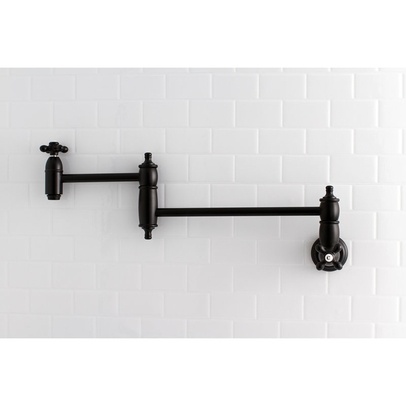 Kingston Brass Restoration Two-Handle 1-Hole Wall Mount Pot Filler Faucet, Matte Black