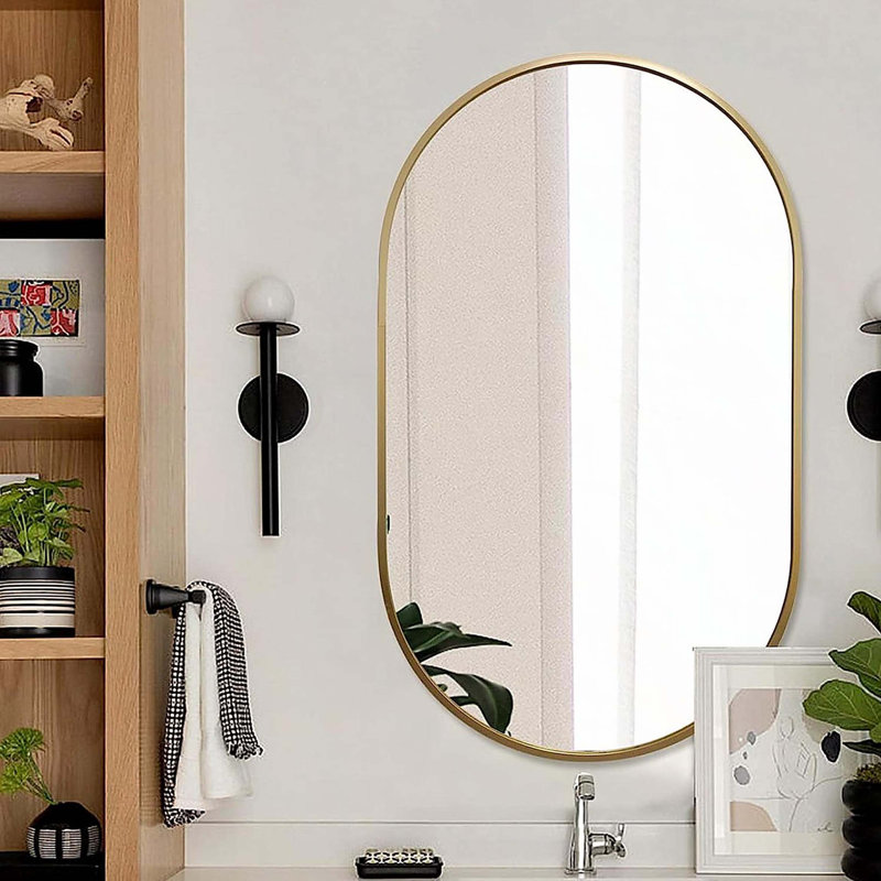 Miroir ou miroir de salle de bain Gold 63 x 20IN, 63 po x 20 po, Gold, Ovale
