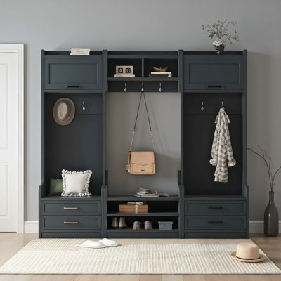 4-in-1 Modular Entryway Hall Tree (Antique Blue) – Convertible Storage with Cabinets, Drawers & Coat Rack
