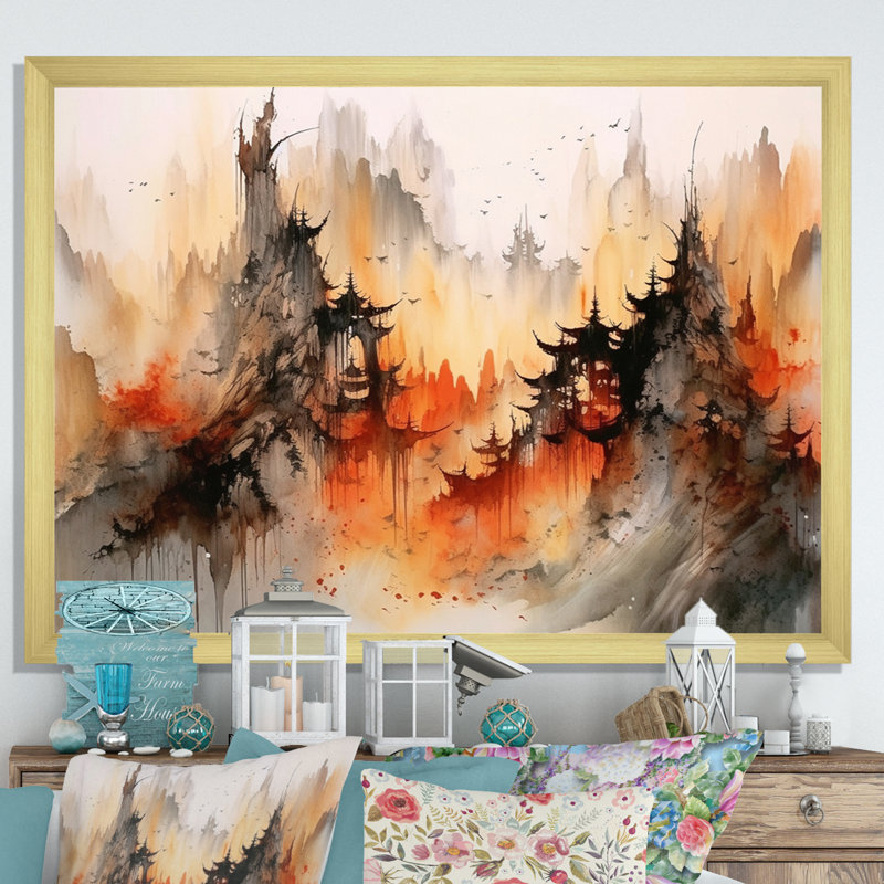 Art mural majestueux, paysages chinois III, Cadre doré à une seule photo, H 24 po x l 32 po x P 1 po