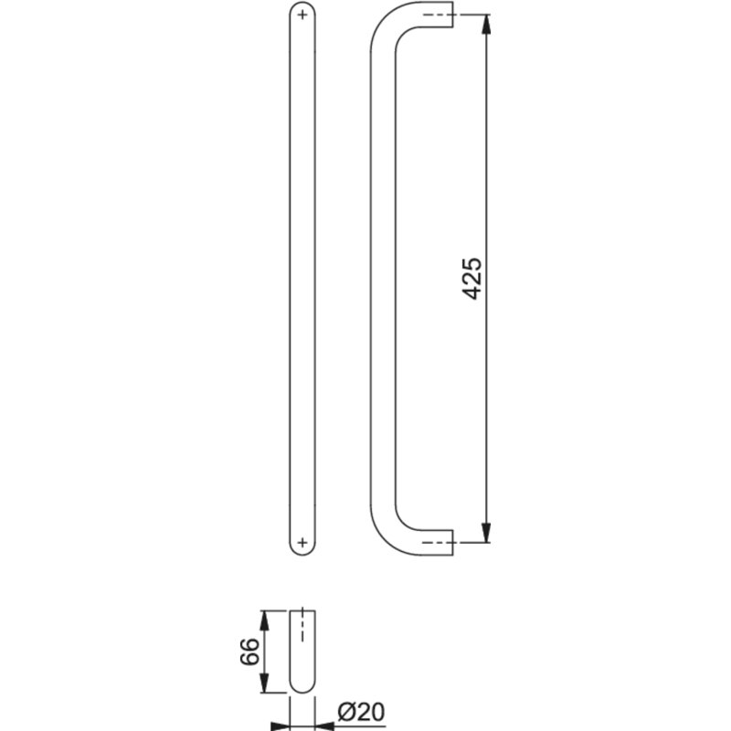Amarey Bolt Through Fix Pull Handle, 42.5cm H x 2cm W x 6.6cm D, Light Grey