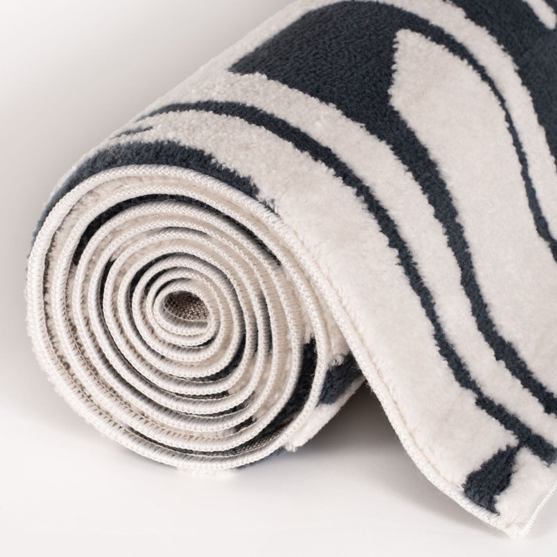 Loft Modern Abstract Living Room Area Rug and Runner Soft Pile, Navy/Ivory, Rectangle 80 x 150 cm