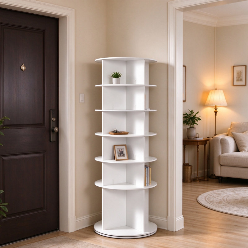 6-Tier 360° Rotating Shoe Rack Tower, Freestanding Revolving Shoe Storage Organizer, White