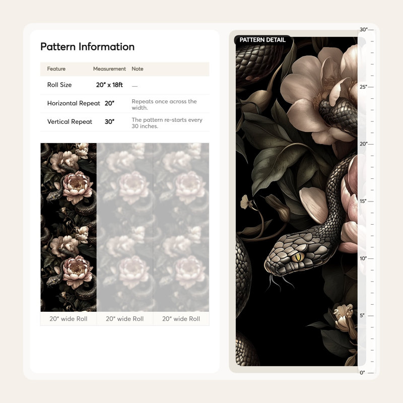 Papier peint botanique foncé avec motif serpentin et fleurs de pivoine gothiques