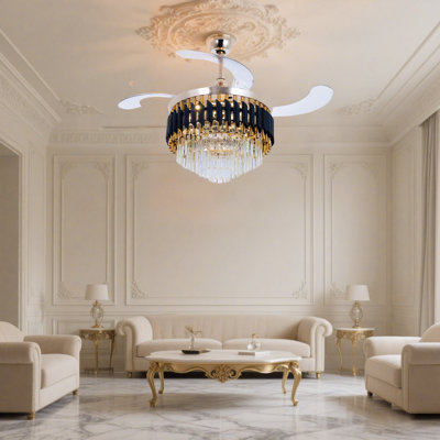 Smart Crystal Luxury Ceiling Fan Light, Suitable For Multiple Scenes With Led