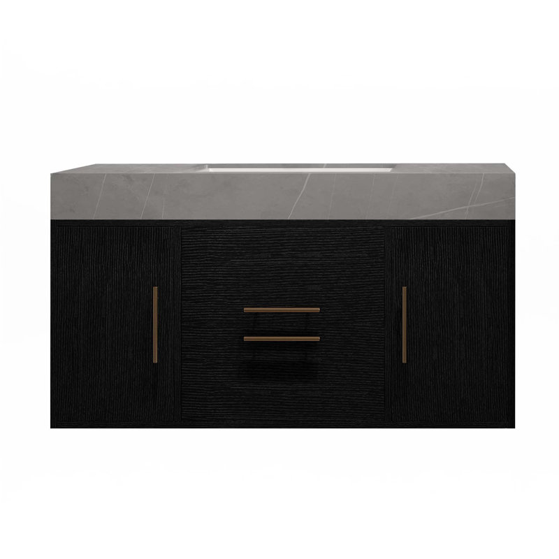 Meuble-lavabo flottant contemporain simple 39,4 po avec comptoir en faux marbre, lavabo en céramique