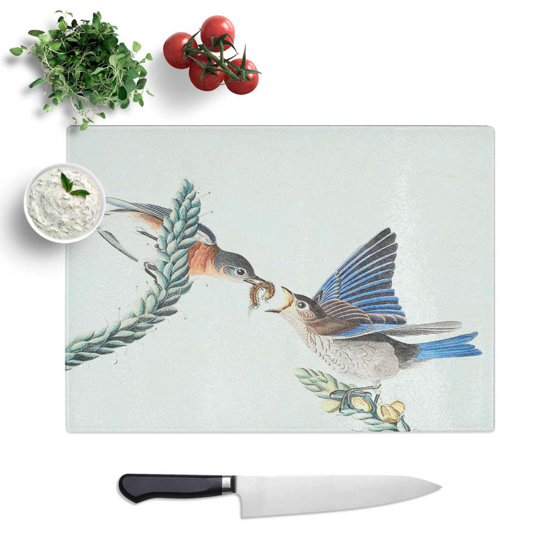 Tempered Glass Bluebirds Chopping Board, 28.5 cm W x 20 cm L