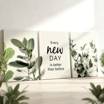 3 pièces d'art mural avec feuilles botaniques et citation inspirante, trois pièces d'art mural pour le salon, la chambre à coucher et le bureau