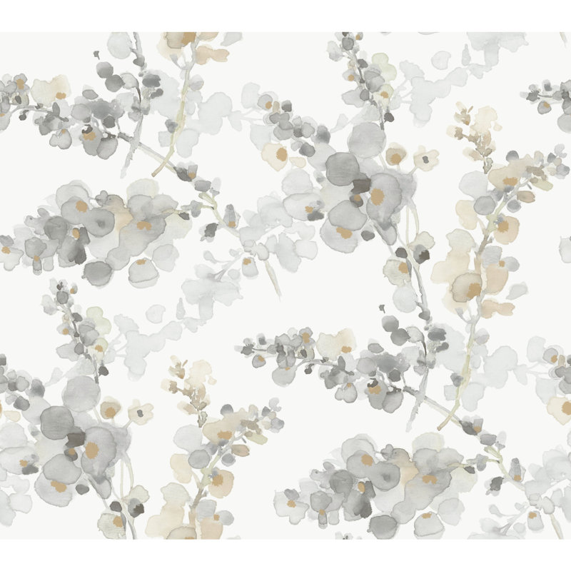 Blossom Fling Floral Metallic Wallpaper Roll, Steel