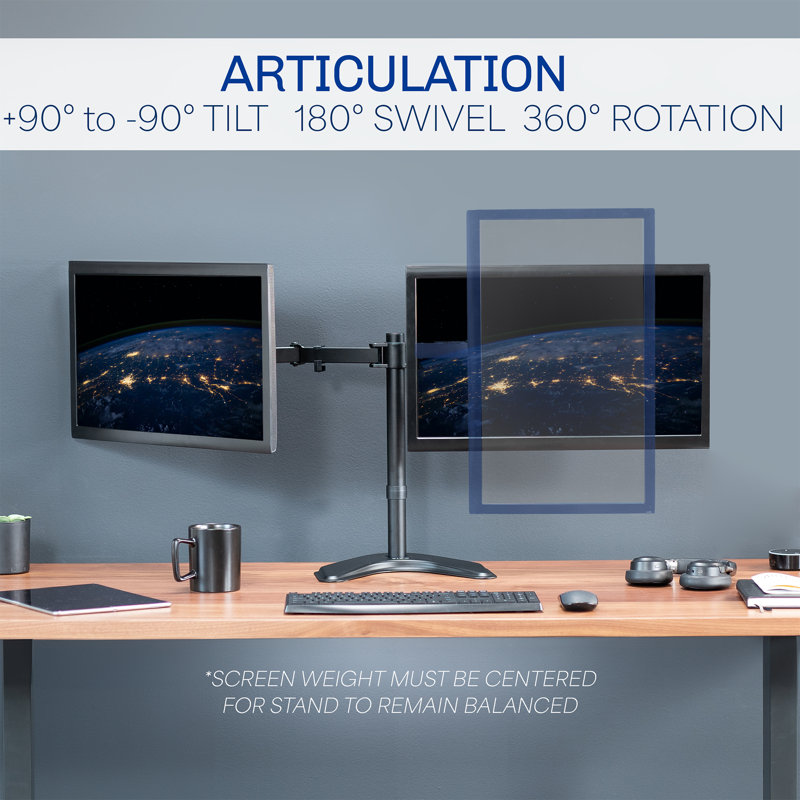 Black Adjustable Dual Monitor Desktop Stand with Cable Management