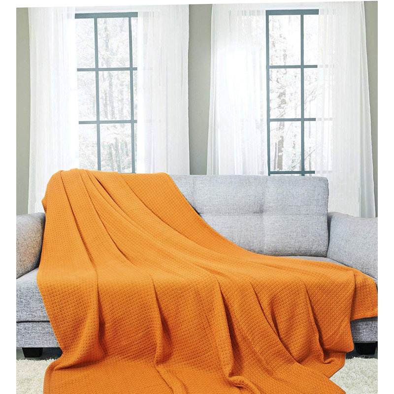 Couverture luxueuse en coton peigné, Simple, Jaune