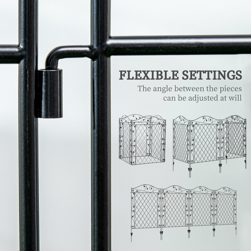 Outsunny 43'' Black Metal Garden Fence with Decorative Scrollwork