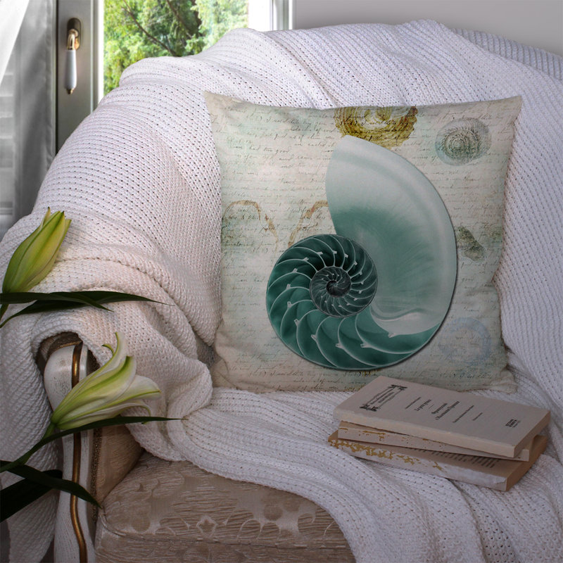 Shells Outdoor Reversible Throw Pillow, 14" H x 14" W x 4" D