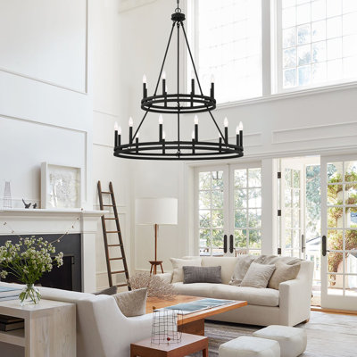 Adriana 20 - Light Living Room Steel Dimmable Wagon Wheel Chandelier, Back Chandelier
