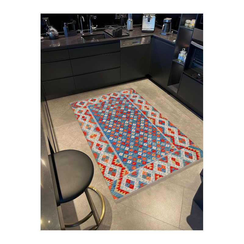 Tapis décoratif rétro bleu traditionnel lavable à la machine, Tapis de couloir 3 pi 3 po x 9 pi 10 po