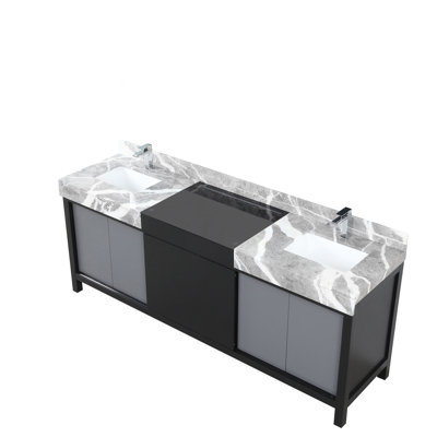 Double Bath Vanity with Castle Grey Marble Top and Chrome Faucet Set