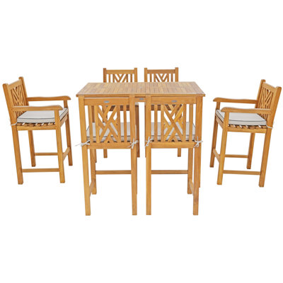 Outdoor 7 - Piece Teak Bistro Set with Cushions