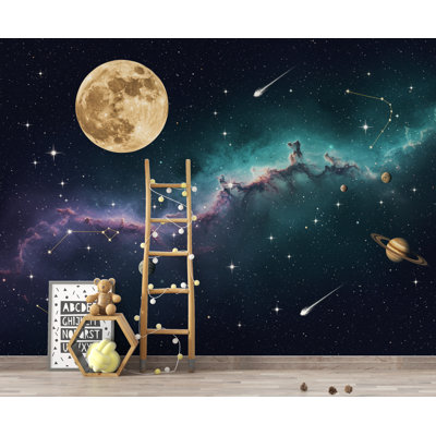 Papier peint lune céleste, papier peint adhésif nébuleuse de la galaxie, mur de salon, constellation du ciel nocturne, espace cosmique 405DRE