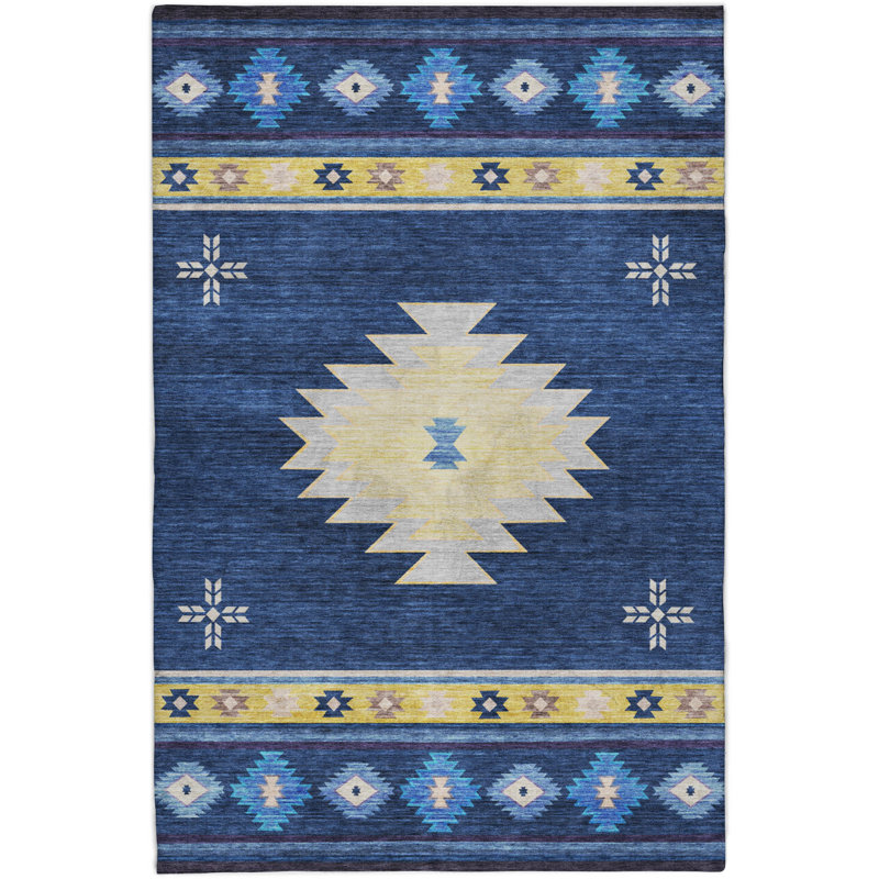Premium Machine Washable Dream Shag ADS179 Aztec Rug, Blue, 10' x 14'