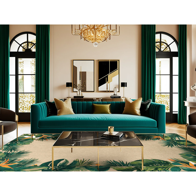  Tapis bord de mer lavable à bordure tropicale, Rond 3 pi