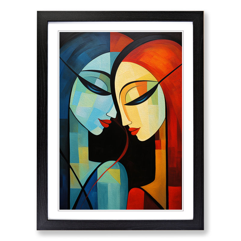 Two Women In Love Modern - Single Picture Frame Print on Wood, Black Framed, 64cm H x 46cm W