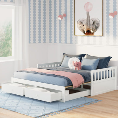 Elizabeth Convertible Twin to King Bed with Storage Drawers, White