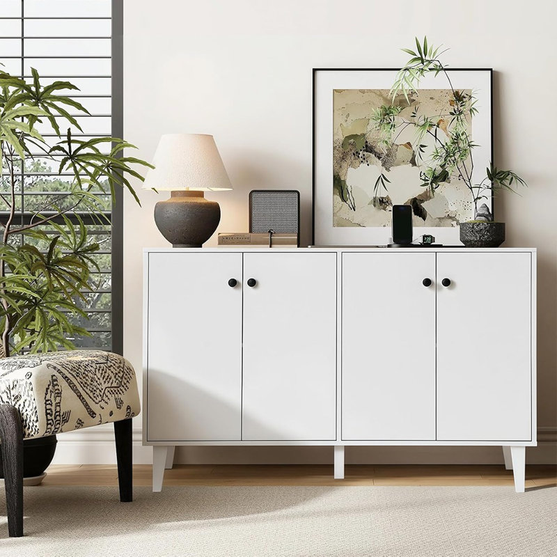 Buffet Buffet, blanc - Console de cuisine et de salon avec 4 portes