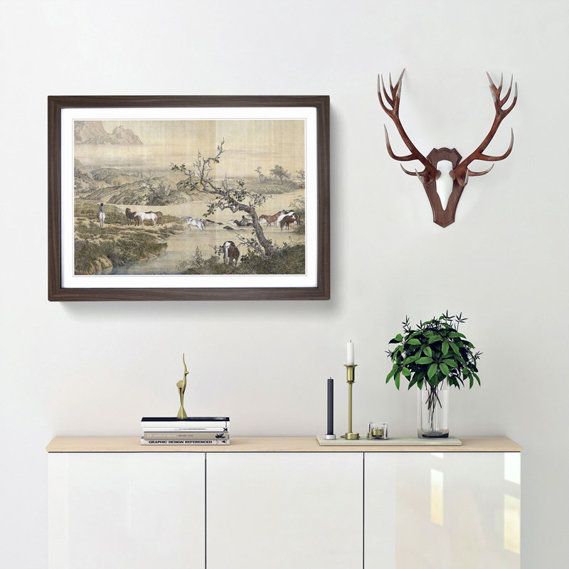 Many Horses by Lang Shining - Picture Frame Painting Print, 36cm H x 48cm W x 2cm D, Walnut Framed