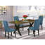 Ensemble de table de salle à manger 5 pièces moderne comprenant une table rectangulaire en bois avec pieds en X et 4 chaises rembourrées en tissu bleu, noir brossé-1731266240-1647215908-1647215961