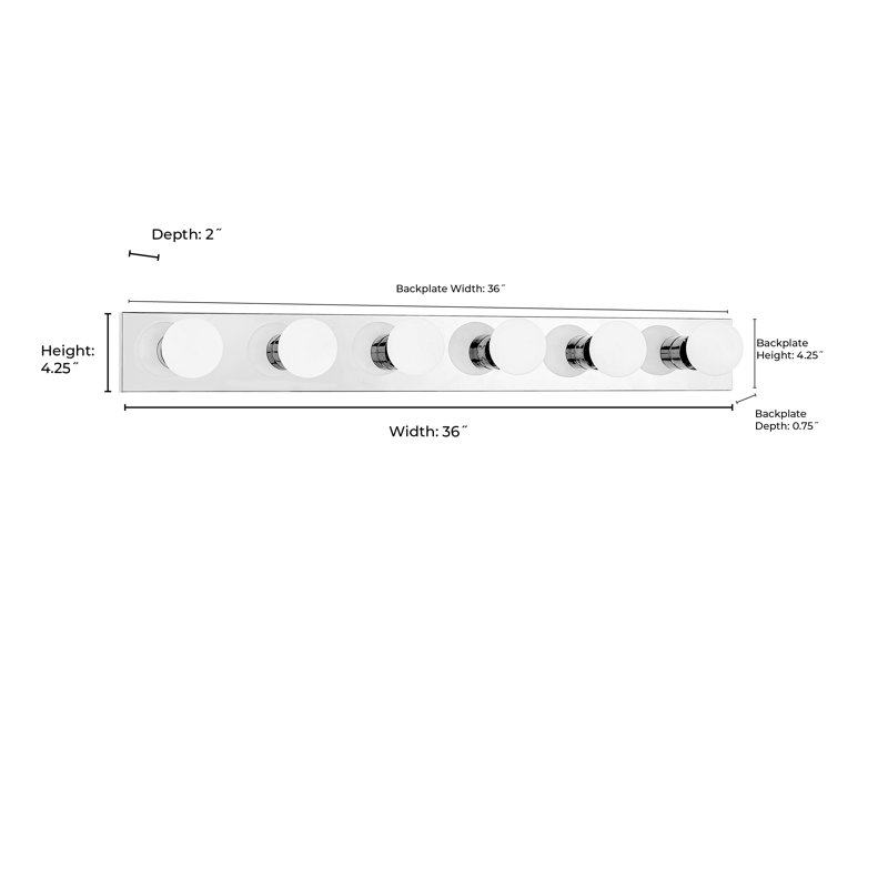 Barre d'éclairage de salle de bain 6 lumières Amaryn, H 4,25 po x l 36 po x P 2 po, Six lumières