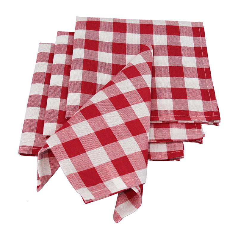 Aafreen Polyester Checkered Square Napkin, Red