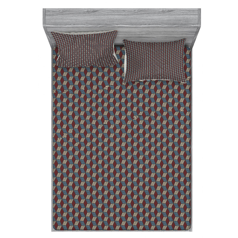 Microfiber Geometric Sheet Set, Queen Sheet Set with Fitted Sheet