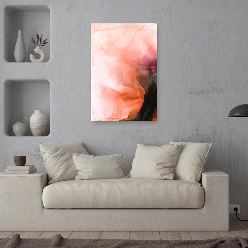 Golden Coral Flow Abstract Colorful Delicate Wall Art Print 1 Piece Wrapped Canvas Wall Art, 91.44cm H x 60.96cm W