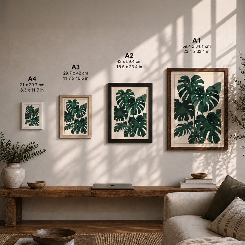 Monstera Foliage Botanical - Print, Black, A3 - 42.0 x 29.7 cm