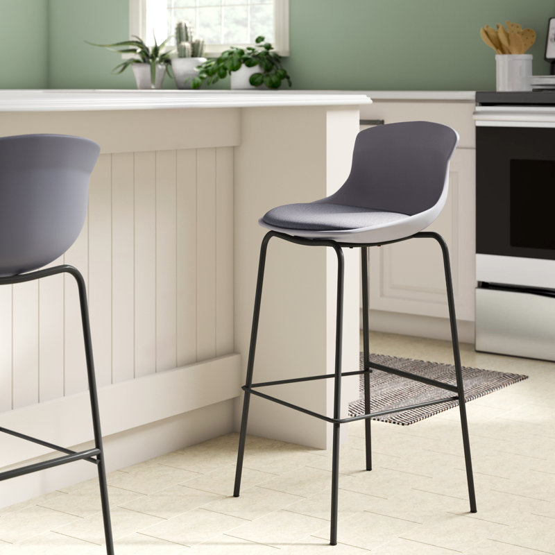 Barbee Upholstered Counter Stool with Metal Frame, Black/Grey