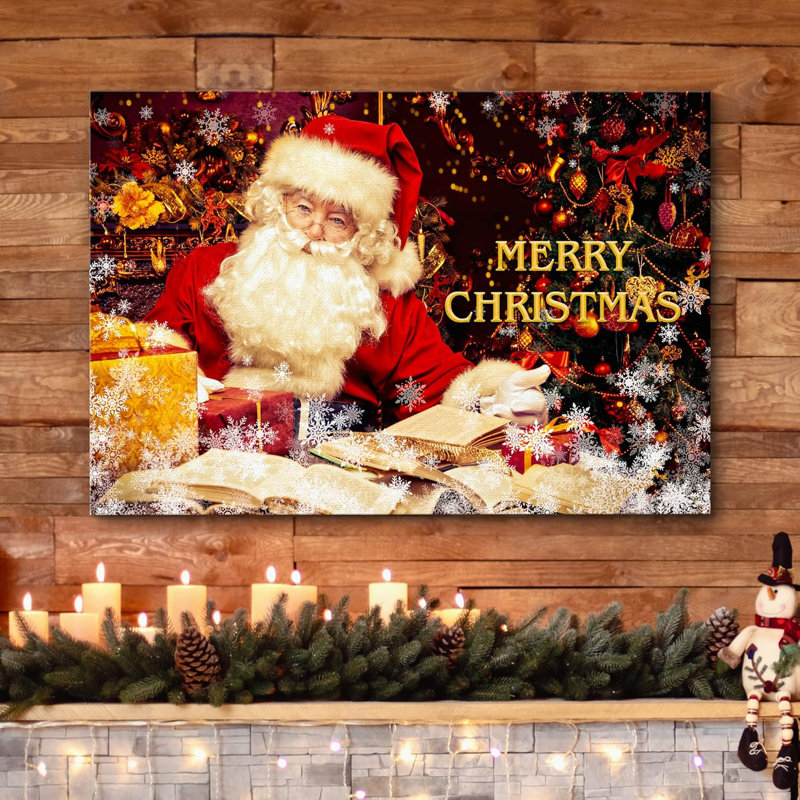 Merry Christmas Santa Claus Presents Celebrations & Holidays Decor Illustration Art moderne, Toile tendue, H 32 po x l 48 po