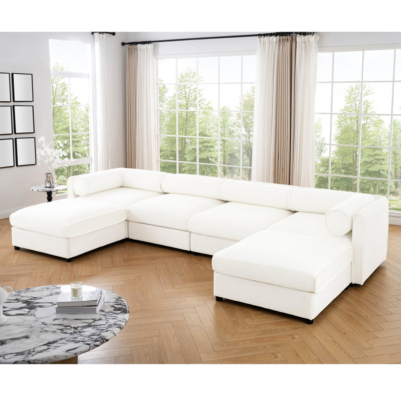 Canapé modulaire blanc avec rangement - chenille, assise profonde, cylindrique pour un espace de vie modulaire, ergonomique et confortable