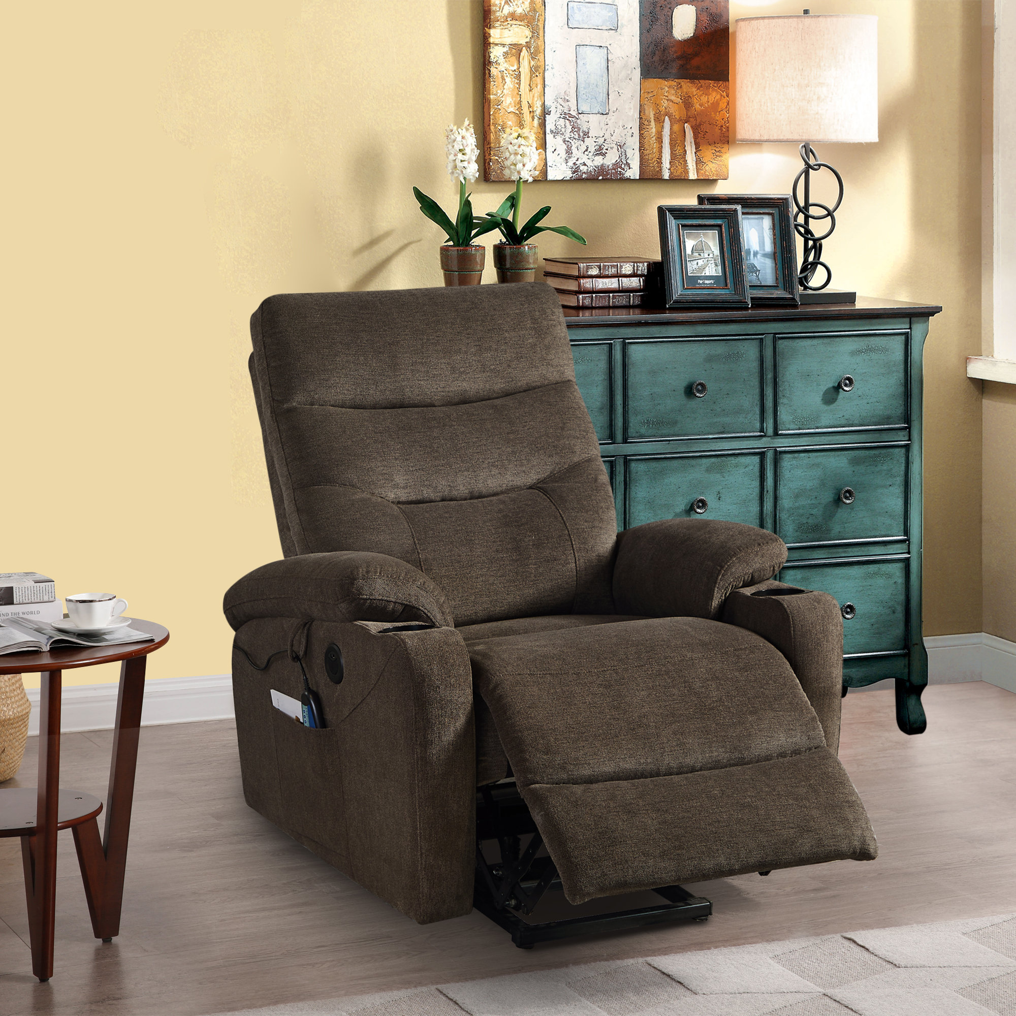 Latitude Run® 38 Wide Classic and Soft Chenille Power Standard Recliner  with Cup Holder and USB Port & Reviews