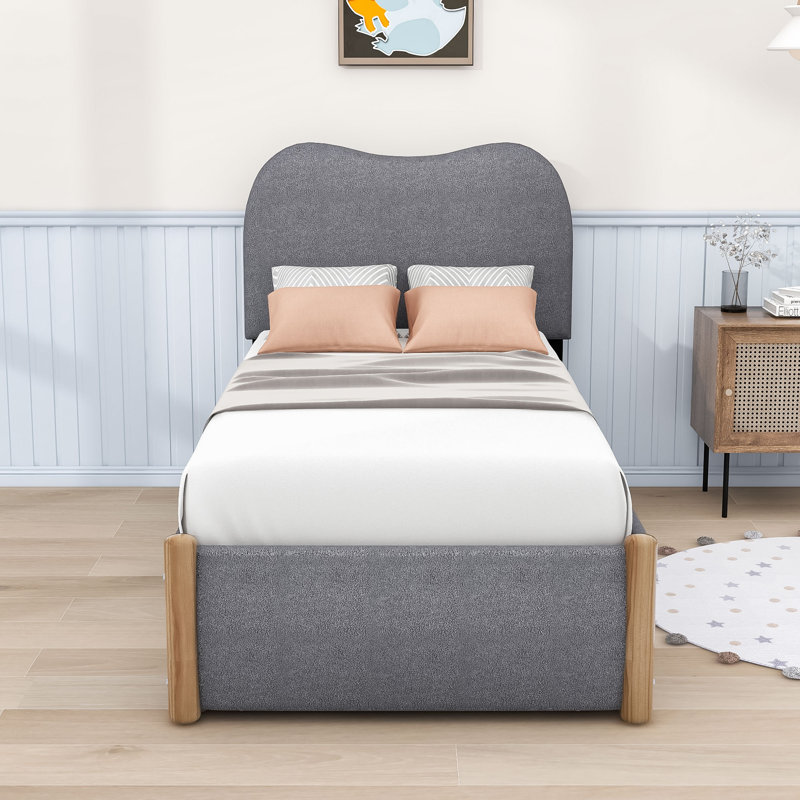 Lit plateforme tapissier avec gigogne Jankell, Simple, Gris