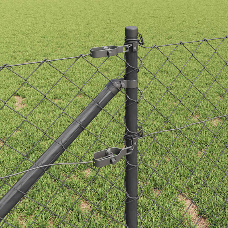 Vidaxl Chain Link Fence With Posts Steel, Grey, 100cm H x 1000cm W x 3.2cm D