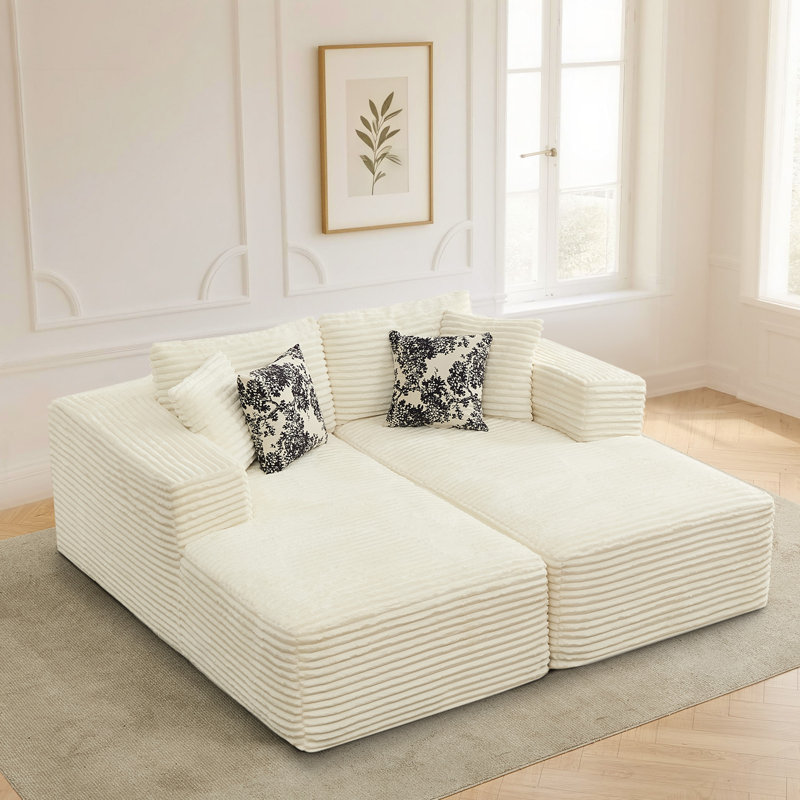Canapé modulaire 2 places avec méridienne, assise profonde, accoudoirs larges et coussins décoratifs pour petits espaces ou appartements, aucun assemblage requis