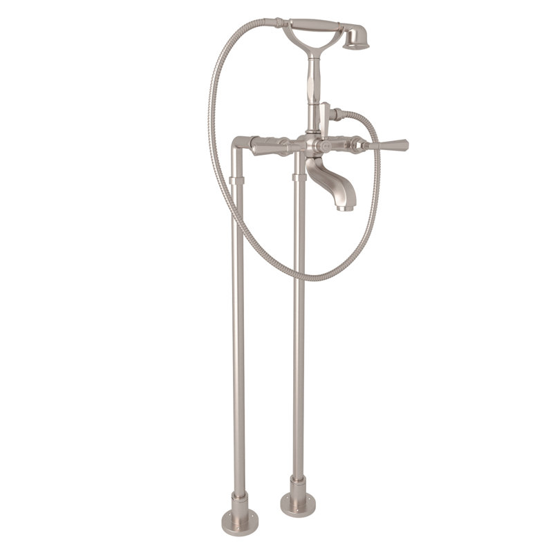 Palladian® Floor Mount Tub Filler, Industrial Metal Lever Handle, Satin Nickel