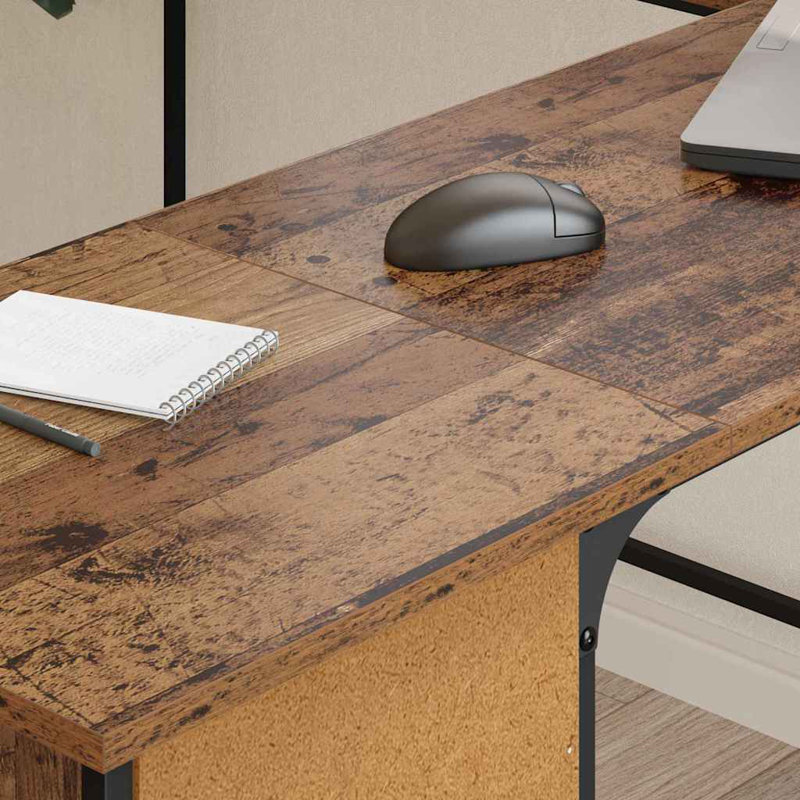 L-Shaped Metal Base Computer Desk, Old Wood