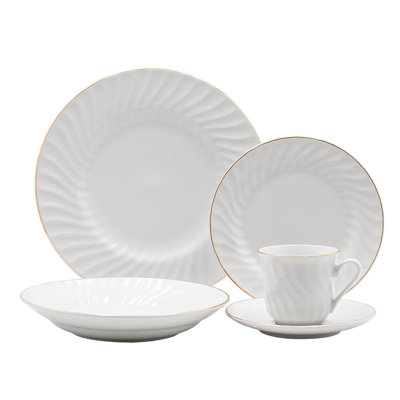 Hertford 45-piece white porcelain dinnerware set, embossed design (service for 8)