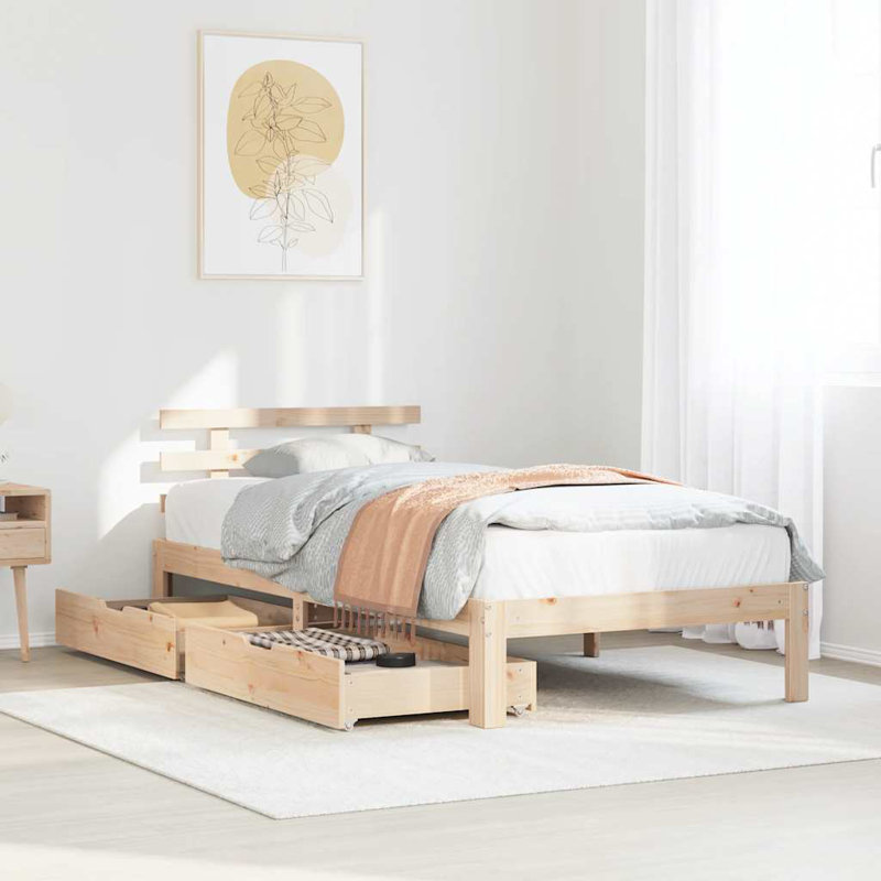 Bed Frame With Drawers Without Mattress, European Single (90 x 200 cm), White
